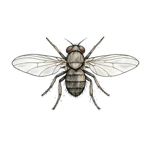 Cave fly with spore dust on legs, dorsal view